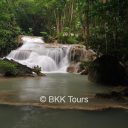 Waterfall at Erawan National Park in Kanchanaburi. Visit it on our Erawan waterfall tour from Bangkok.