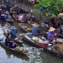 Vendors selling fresh produce at Tha Kha floating market. Visit this authentic market on our private floating market tour from Bangkok.