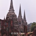 Temple ruin with three giant pagodas at Wat Phra Sri Sanphet in Ayutthaya. Visit this magnificent temple ruin on our private tour to Ayutthaya from Bangkok.