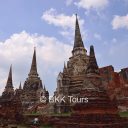 Temple ruin with three giant pagodas at Wat Phra Sri Sanphet in Ayutthaya