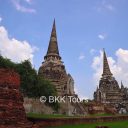 Temple ruin with three giant pagodas at Wat Phra Sri Sanphet in Ayutthaya