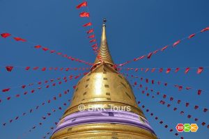 Visit Wat Saket on a Bangkok tour. Follow the steps around the Golden Mount temple and you will be rewarded with a great view of old Bangkok.